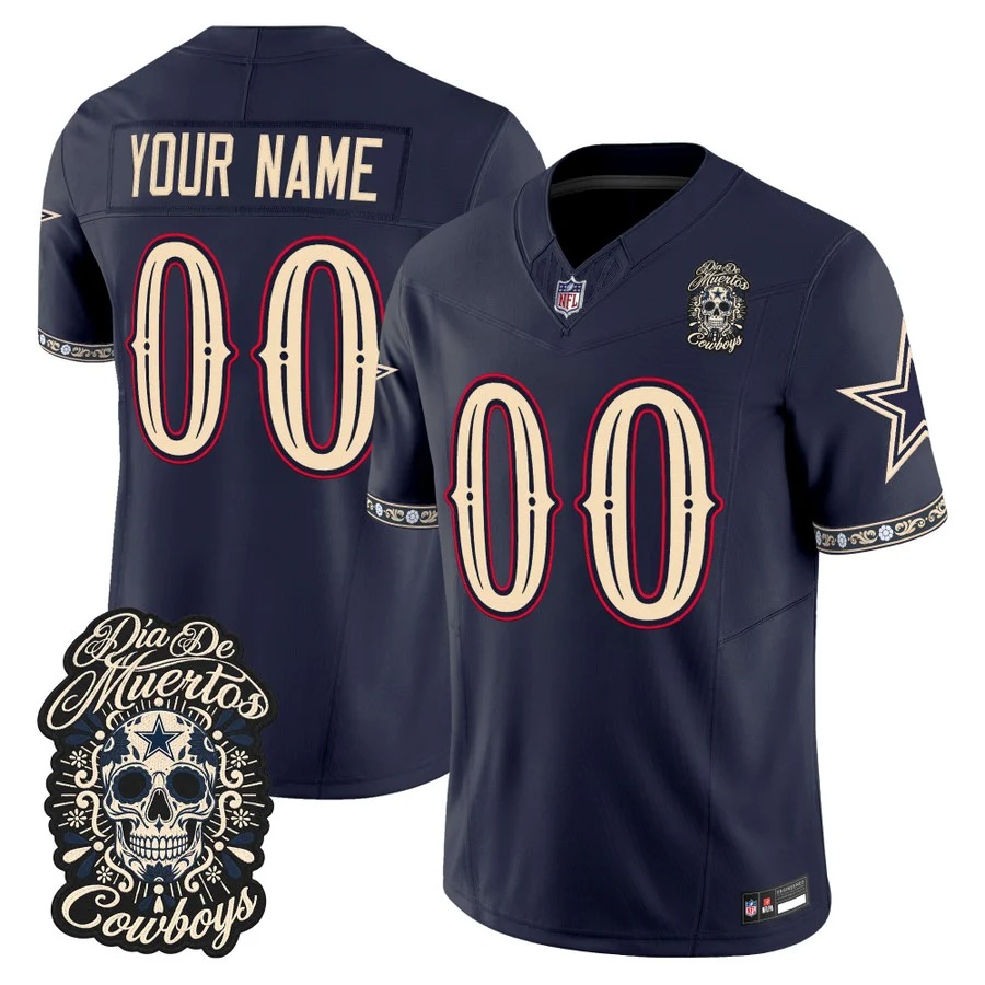 Men & Women & Youth Dallas Cowboys Custom Navy Dia de los Muertos Vapor Limited Jersey - All Stitched