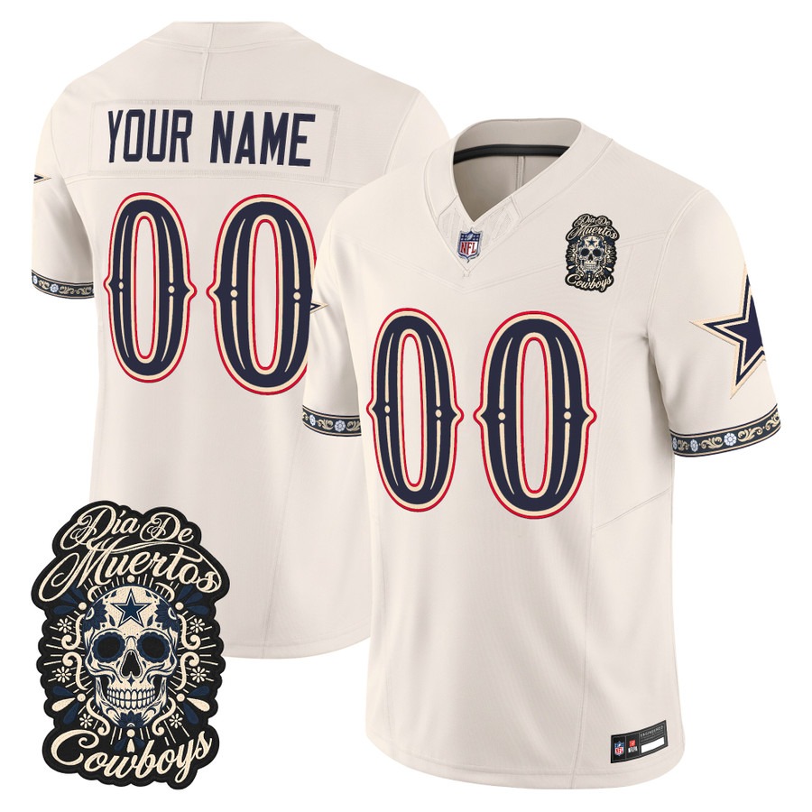 Men & Women & Youth Dallas Cowboys Custom Bone Dia de los Muertos Vapor Limited Jersey - All Stitched