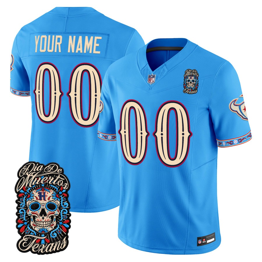 Men & Women & Youth Houston Texans Custom Blue Dia de los Muertos Vapor Limited Jersey - All Stitched