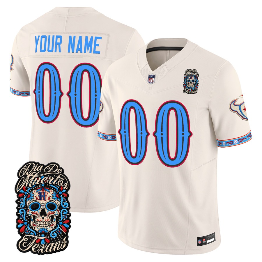 Men & Women & Youth Houston Texans Custom Bone Dia de los Muertos Vapor Limited Jersey - All Stitched