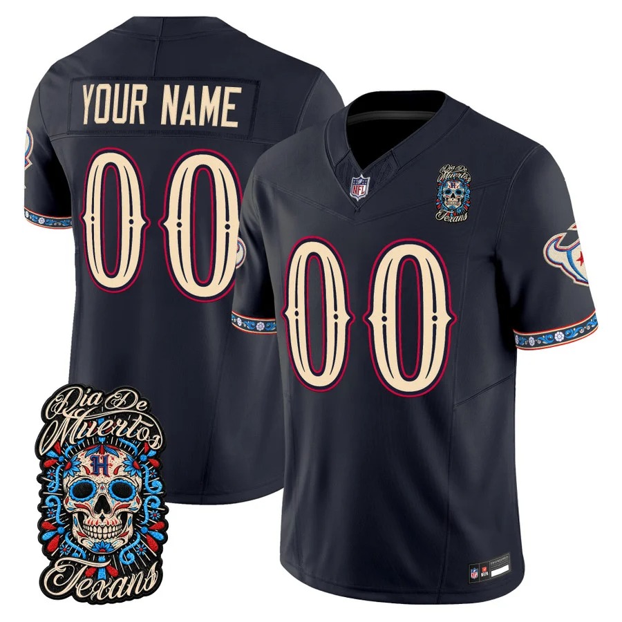 Men & Women & Youth Houston Texans Custom Navy Dia de los Muertos Vapor Limited Jersey - All Stitched