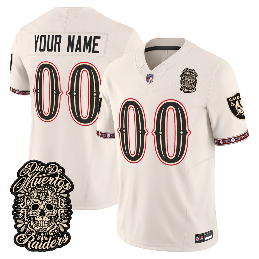 Men & Women & Youth Las Vegas Raiders Custom Bone Dia de los Muertos Vapor Limited Jersey - All Stitched