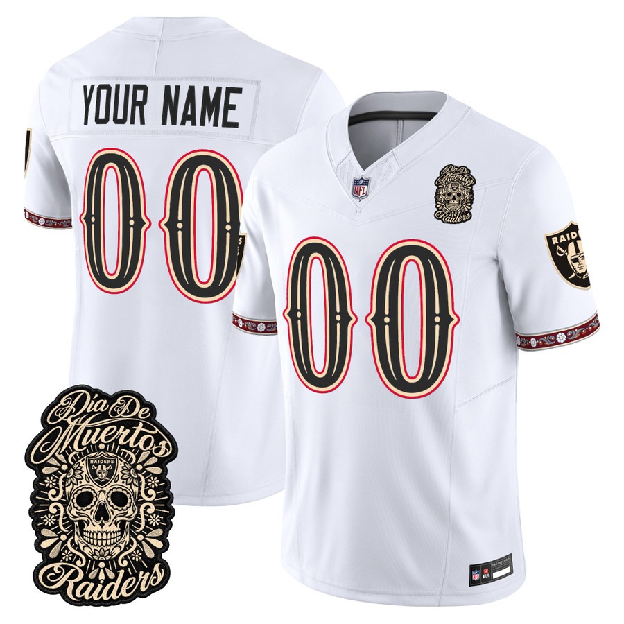 Men & Women & Youth Las Vegas Raiders Custom White Dia de los Muertos Vapor Limited Jersey - All Stitched