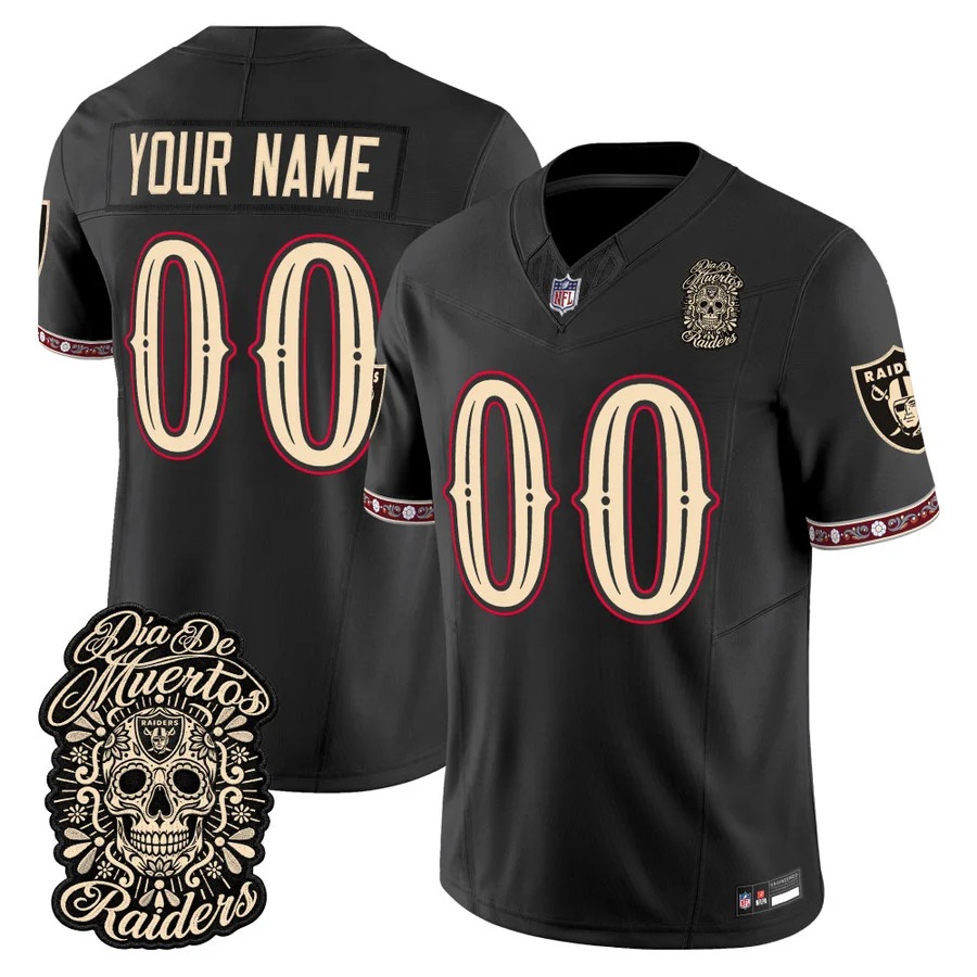 Men & Women & Youth Las Vegas Raiders Custom Black Dia de los Muertos Vapor Limited Jersey - All Stitched