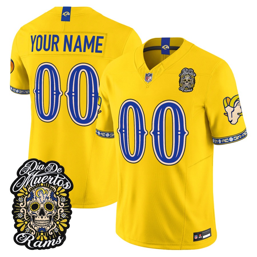 Men & Women & Youth Los Angeles Rams Custom Gold Dia de los Muertos Vapor Limited Jersey - All Stitched