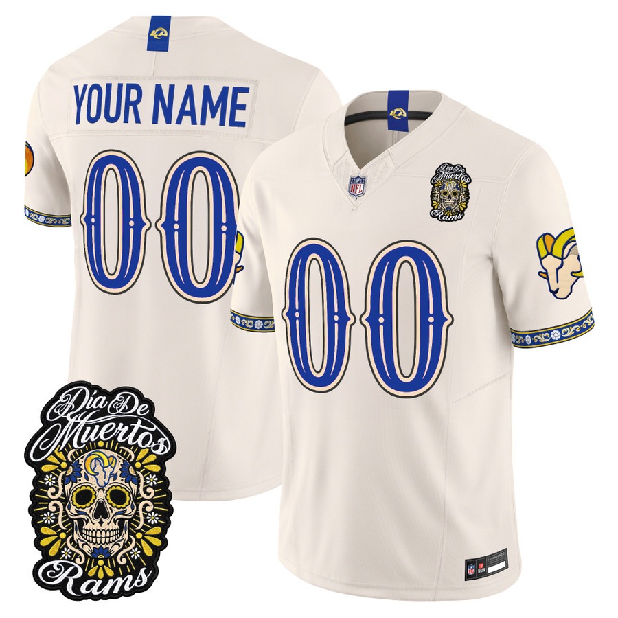 Men & Women & Youth Los Angeles Rams Custom Bone Dia de los Muertos Vapor Limited Jersey - All Stitched