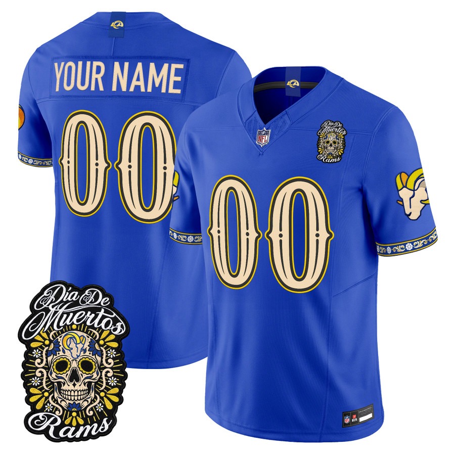 Men & Women & Youth Los Angeles Rams Custom Royal Dia de los Muertos Vapor Limited Jersey - All Stitched