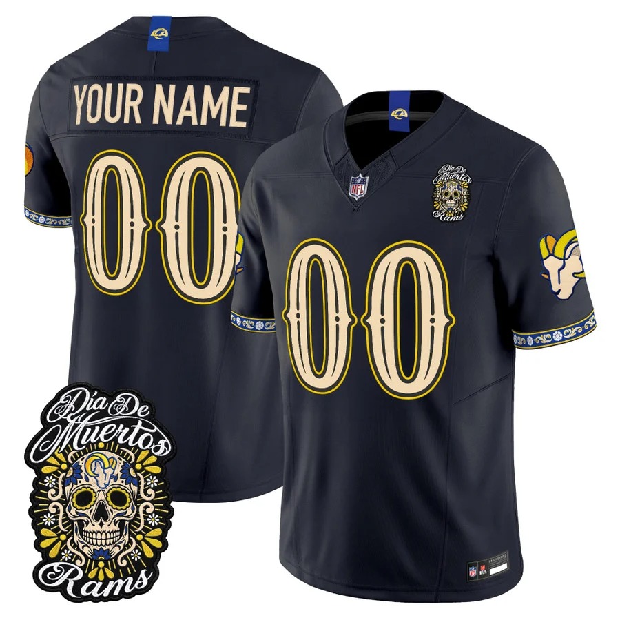 Men & Women & Youth Los Angeles Rams Custom Dark Blue Dia de los Muertos Vapor Limited Jersey - All Stitched