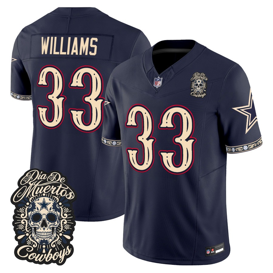 Men & Women & Youth Dallas Cowboys #33 Javonte Williams Navy Dia de los Muertos Vapor Limited Jersey - All Stitched