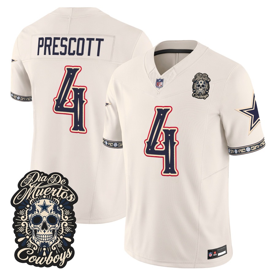 Men & Women & Youth Dallas Cowboys #4 Dak Prescott Bone Dia de los Muertos Vapor Limited Jersey - All Stitched