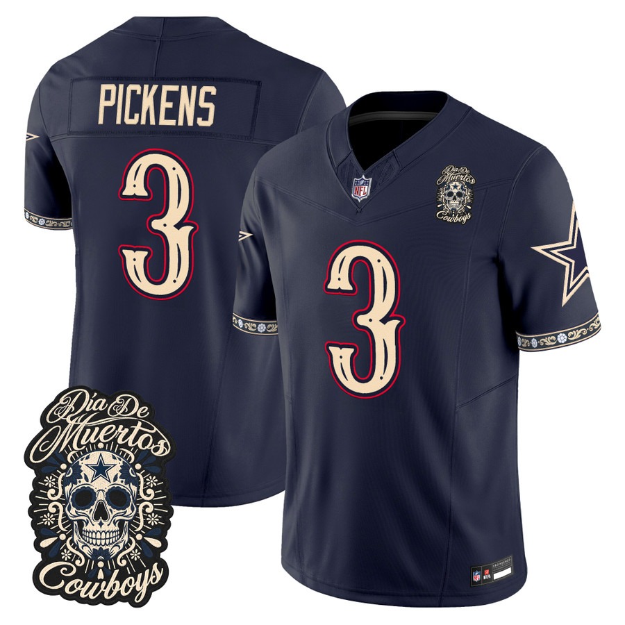 Men & Women & Youth Dallas Cowboys #3 George Pickens Navy Dia de los Muertos Vapor Limited Jersey - All Stitched