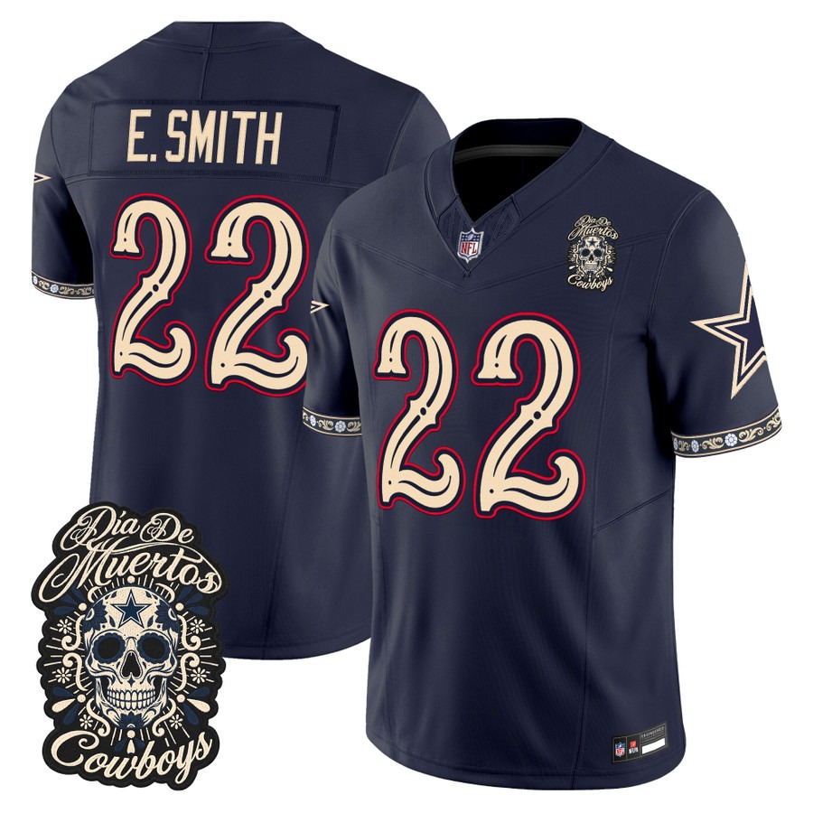 Men & Women & Youth Dallas Cowboys #22 Emmitt Smith Navy Dia de los Muertos Vapor Limited Jersey - All Stitched