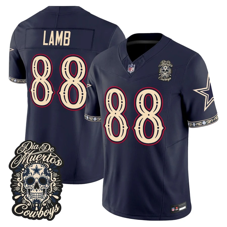 Men & Women & Youth Dallas Cowboys #88 CeeDee Lamb Navy Dia de los Muertos Vapor Limited Jersey - All Stitched