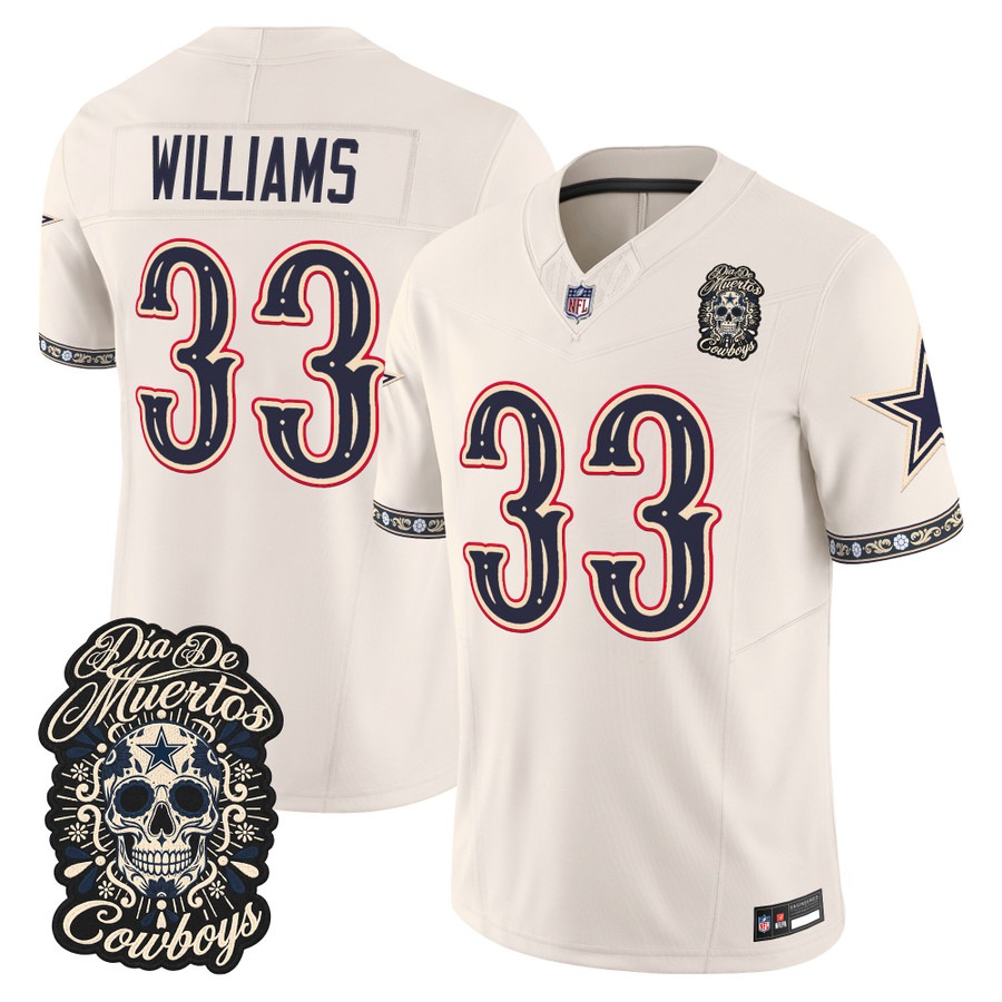 Men & Women & Youth Dallas Cowboys #33 Javonte Williams Bone Dia de los Muertos Vapor Limited Jersey - All Stitched