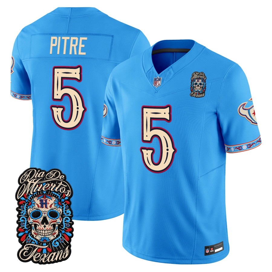 Men & Women & Youth Houston Texans #5 Jalen Pitre Blue Dia de los Muertos Vapor Limited Jersey - All Stitched