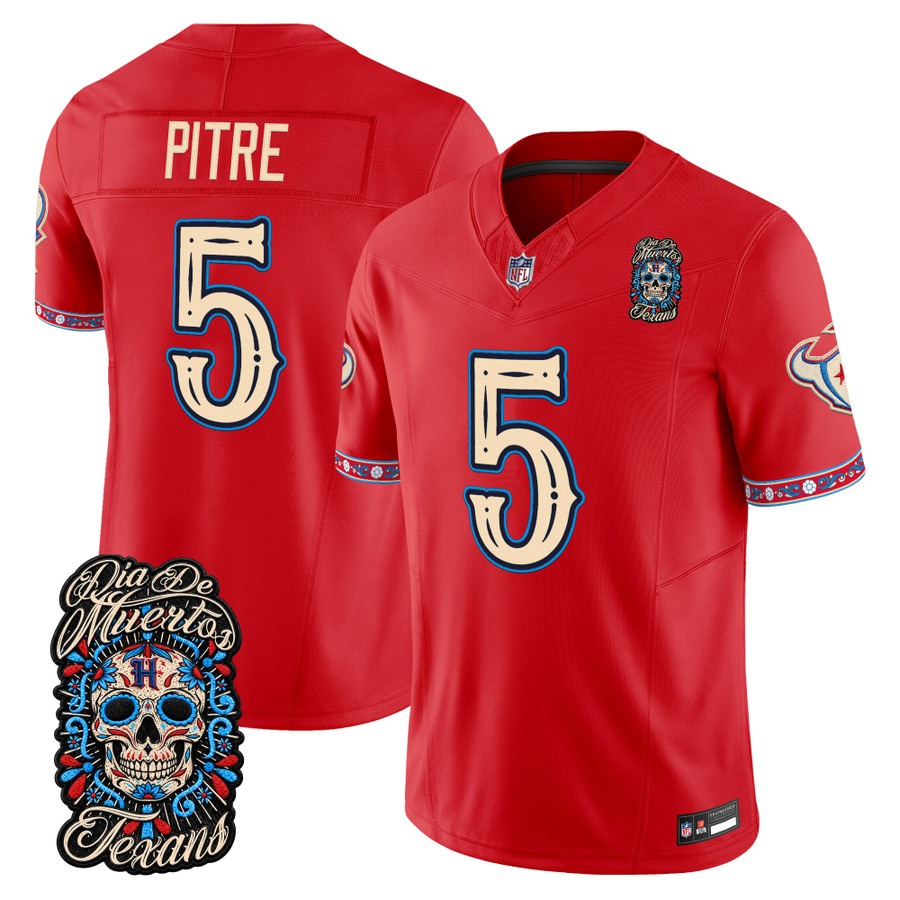 Men & Women & Youth Houston Texans #5 Jalen Pitre Red Dia de los Muertos Vapor Limited Jersey - All Stitched