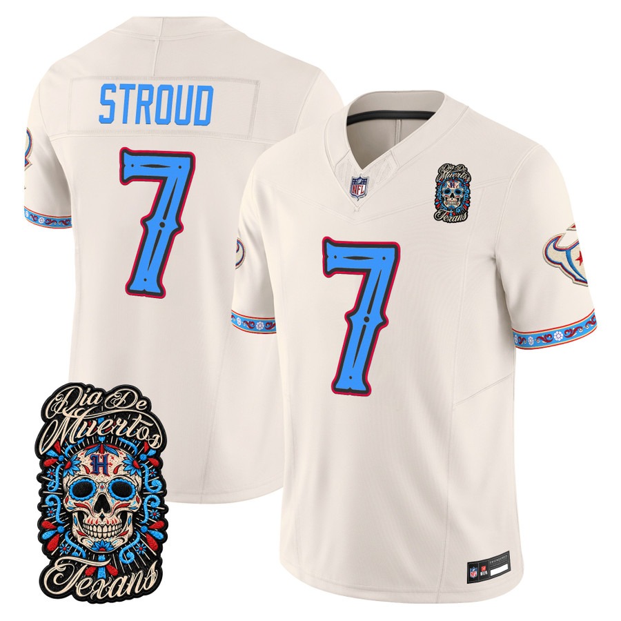 Men & Women & Youth Houston Texans #7 CJ Stroud Bone Dia de los Muertos Vapor Limited Jersey - All Stitched