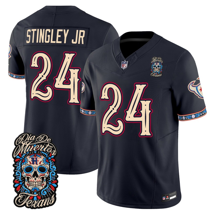 Men & Women & Youth Houston Texans #24 Derek Stingley Jr. Navy Dia de los Muertos Vapor Limited Jersey - All Stitched