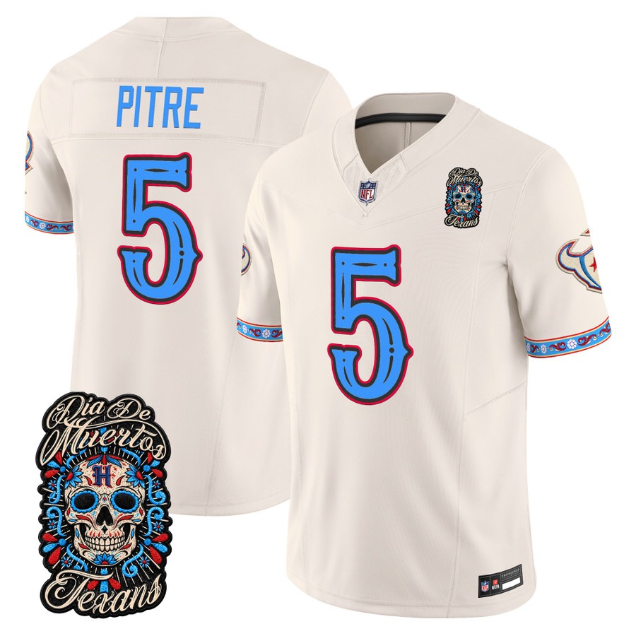 Men & Women & Youth Houston Texans #5 Jalen Pitre Bone Dia de los Muertos Vapor Limited Jersey - All Stitched
