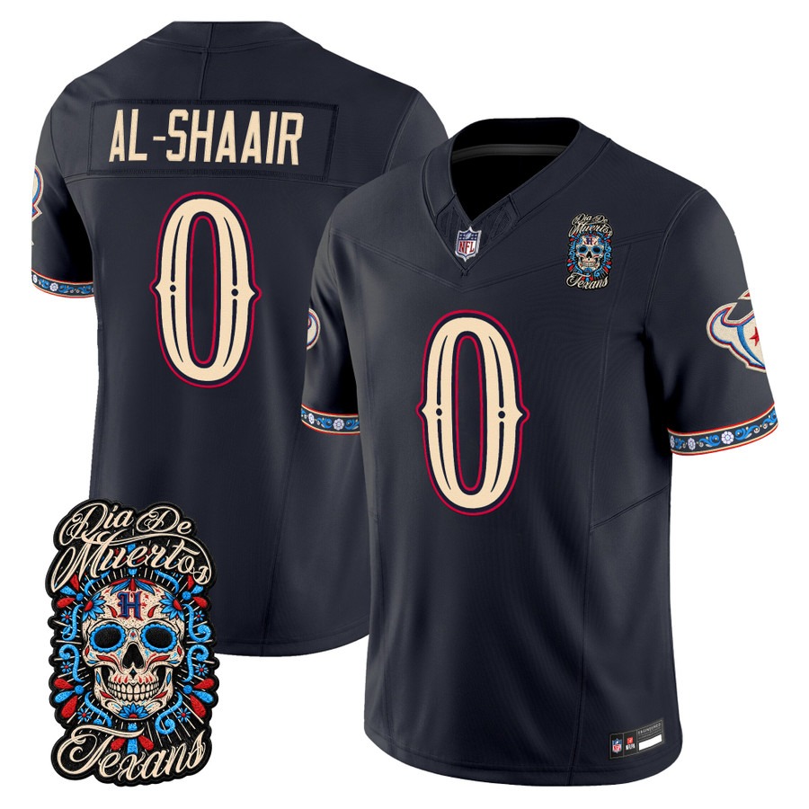 Men & Women & Youth Houston Texans #0 Azeez Al-Shaair Navy Dia de los Muertos Vapor Limited Jersey - All Stitched