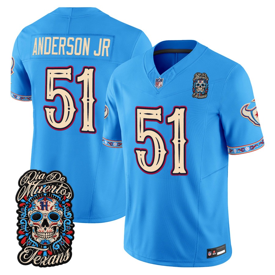 Men & Women & Youth Houston Texans #51 Will Anderson Jr. Blue Dia de los Muertos Vapor Limited Jersey - All Stitched