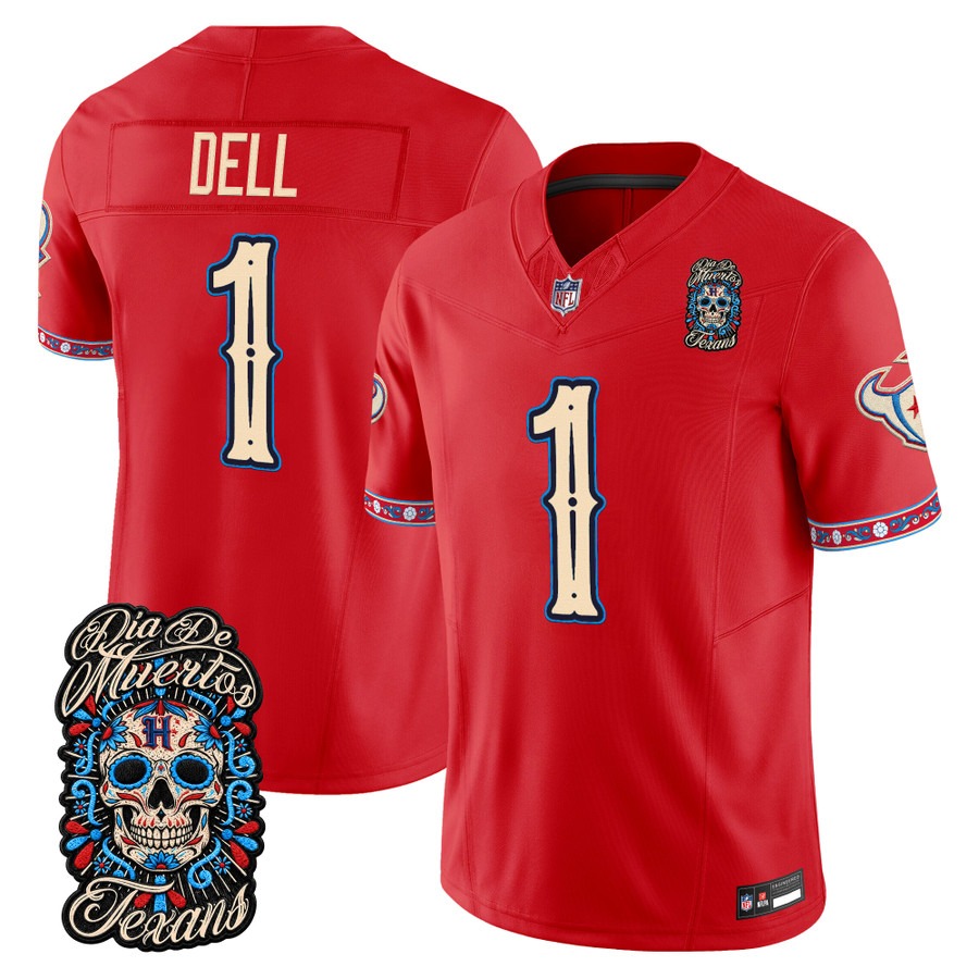 Men & Women & Youth Houston Texans #1 Tank Dell Red Dia de los Muertos Vapor Limited Jersey - All Stitched