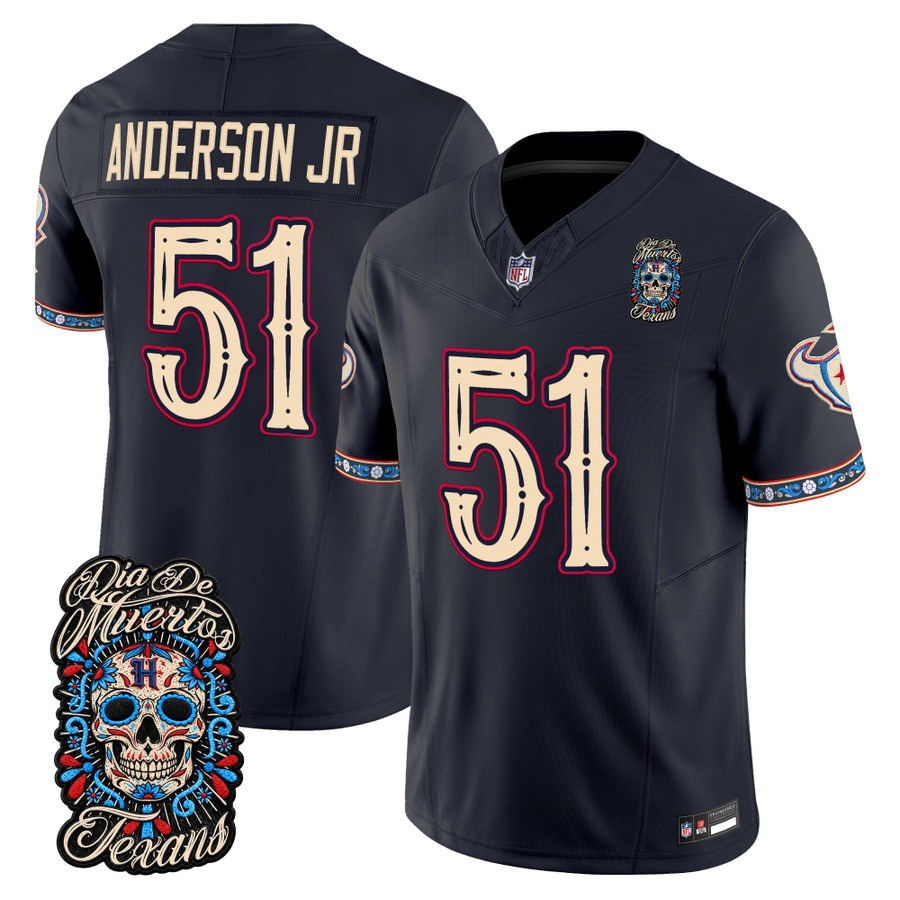 Men & Women & Youth Houston Texans #51 Will Anderson Jr. Navy Dia de los Muertos Vapor Limited Jersey - All Stitched