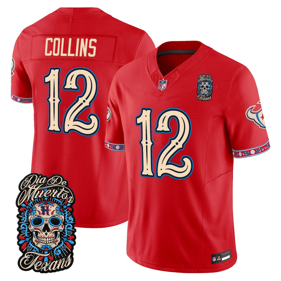 Men & Women & Youth Houston Texans #12 Nico Collins Red Dia de los Muertos Vapor Limited Jersey - All Stitched