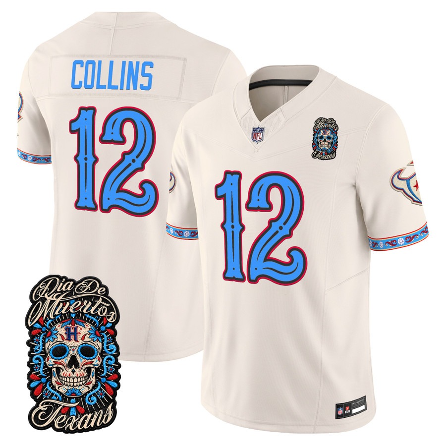 Men & Women & Youth Houston Texans #12 Nico Collins Bone Dia de los Muertos Vapor Limited Jersey - All Stitched