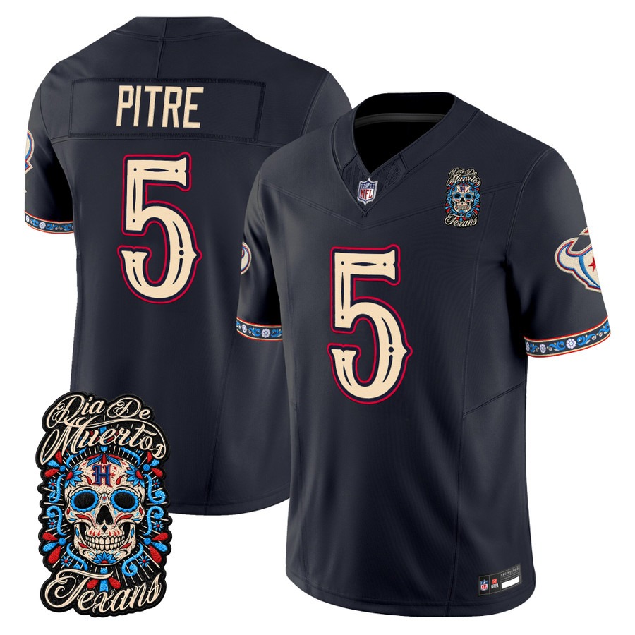 Men & Women & Youth Houston Texans #5 Jalen Pitre Navy Dia de los Muertos Vapor Limited Jersey - All Stitched