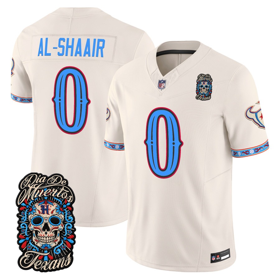 Men & Women & Youth Houston Texans #0 Azeez Al-Shaair Bone Dia de los Muertos Vapor Limited Jersey - All Stitched