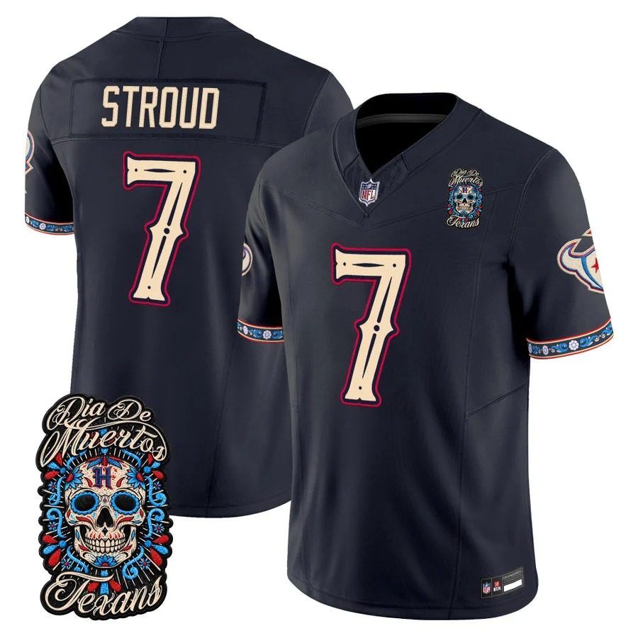 Men & Women & Youth Houston Texans #7 CJ Stroud Navy Dia de los Muertos Vapor Limited Jersey - All Stitched