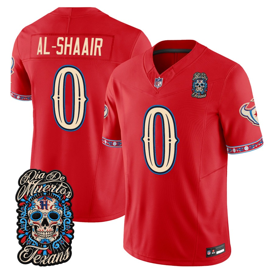 Men & Women & Youth Houston Texans #0 Azeez Al-Shaair Red Dia de los Muertos Vapor Limited Jersey - All Stitched
