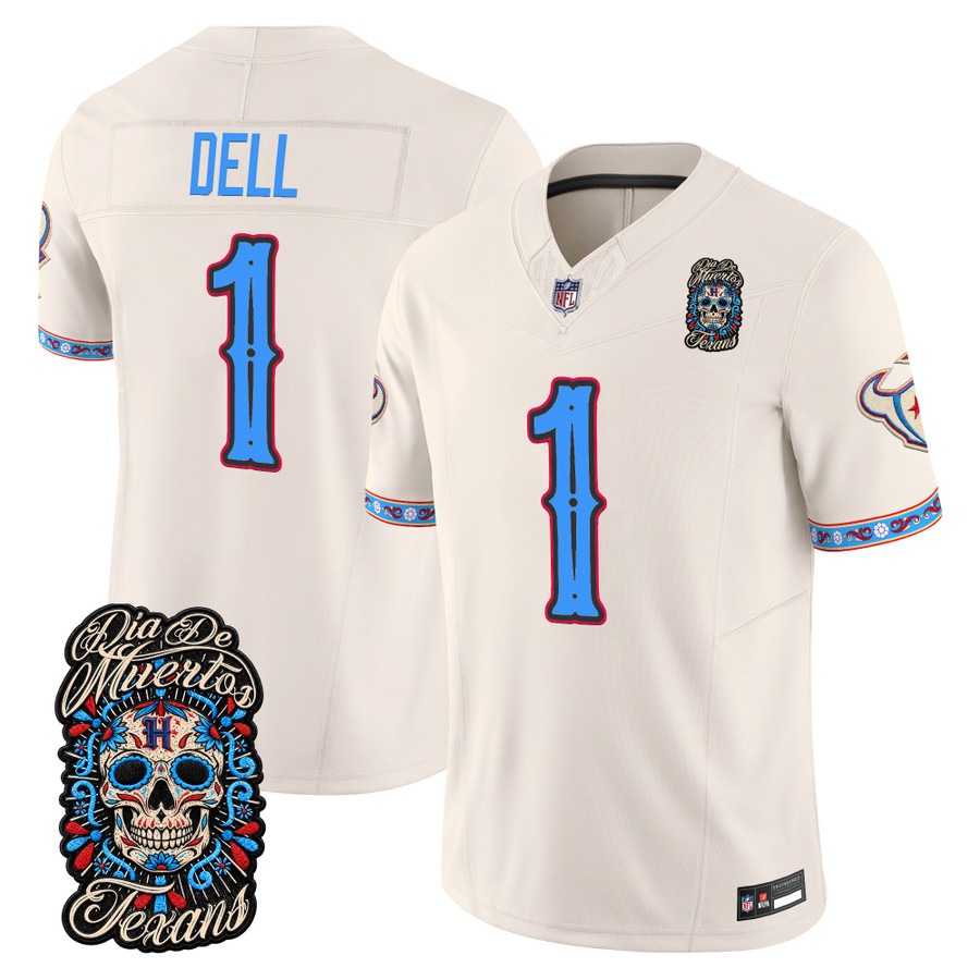 Men & Women & Youth Houston Texans #1 Tank Dell Bone Dia de los Muertos Vapor Limited Jersey - All Stitched