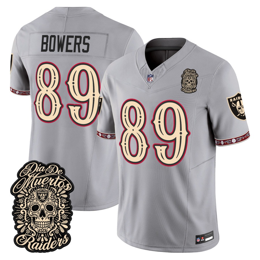 Men & Women & Youth Las Vegas Raiders #89 Brock Bowers Grey Dia de los Muertos Vapor Limited Jersey - All Stitched