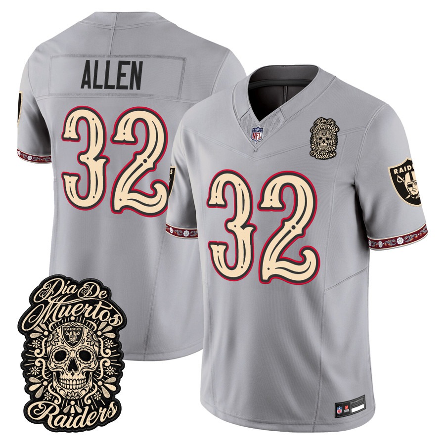 Men & Women & Youth Las Vegas Raiders #32 Marcus Allen Grey Dia de los Muertos Vapor Limited Jersey - All Stitched