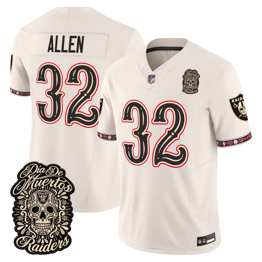 Men & Women & Youth Las Vegas Raiders #32 Marcus Allen Bone Dia de los Muertos Vapor Limited Jersey - All Stitched