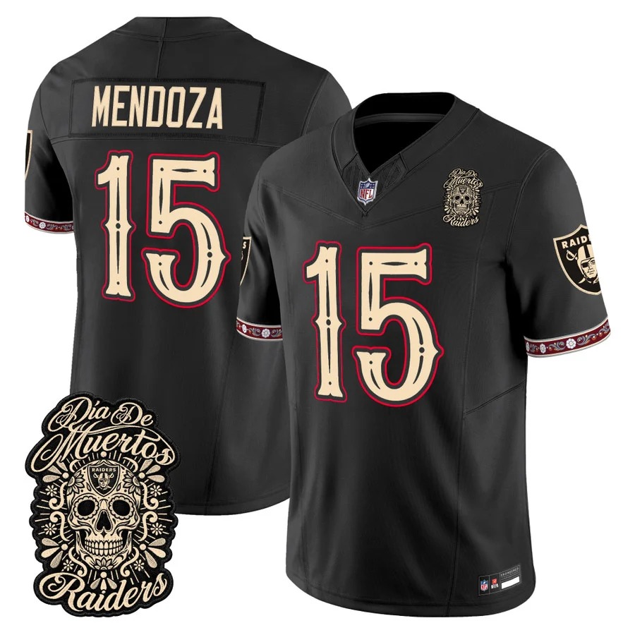 Men & Women & Youth Las Vegas Raiders #15 Fernando Mendoza Black Dia de los Muertos Vapor Limited Jersey - All Stitched