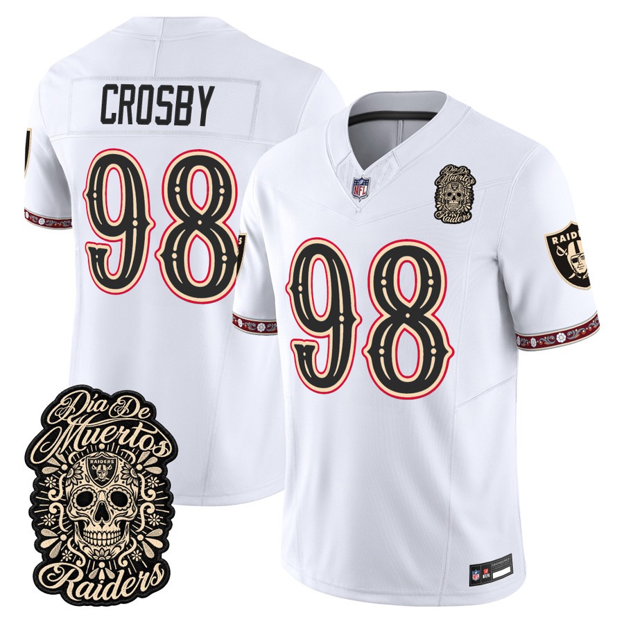 Men & Women & Youth Las Vegas Raiders #98 Maxx Crosby White Dia de los Muertos Vapor Limited Jersey - All Stitched