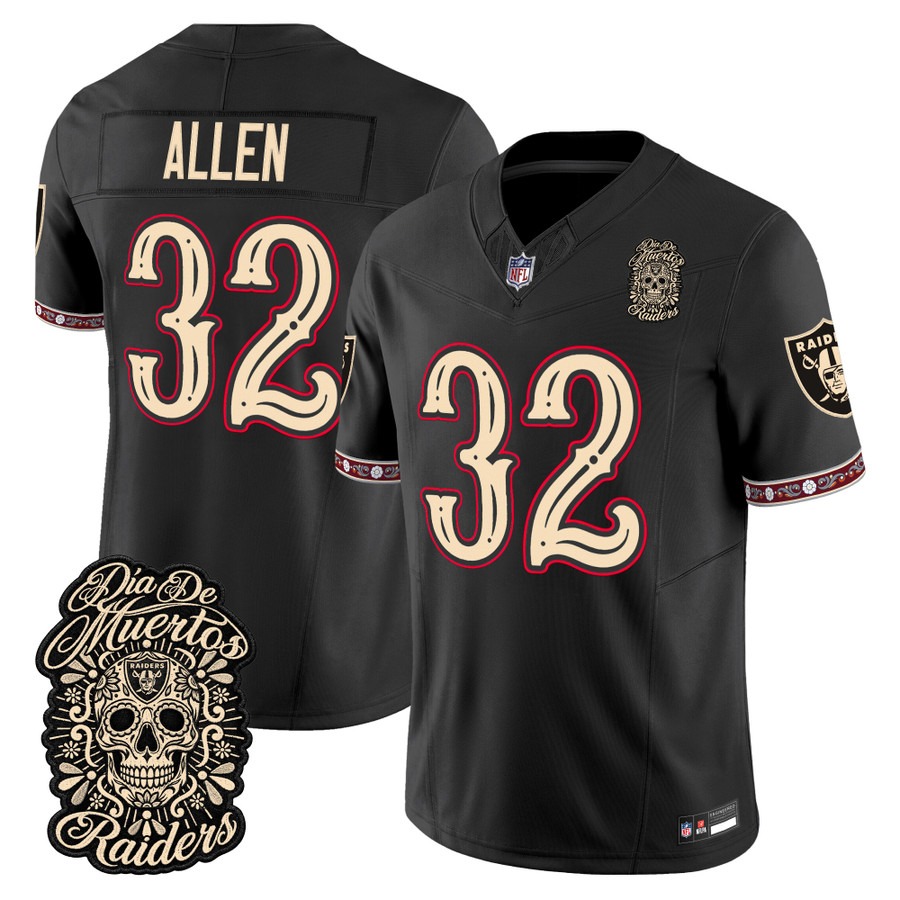Men & Women & Youth Las Vegas Raiders #32 Marcus Allen Black Dia de los Muertos Vapor Limited Jersey - All Stitched