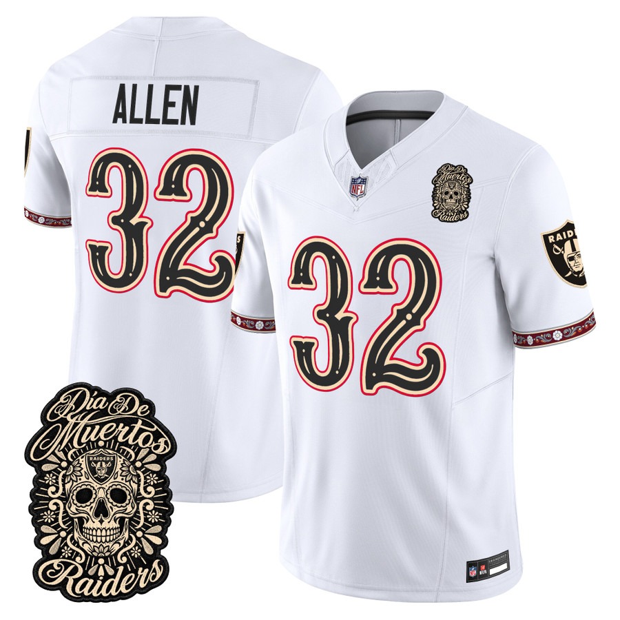 Men & Women & Youth Las Vegas Raiders #32 Marcus Allen White Dia de los Muertos Vapor Limited Jersey - All Stitched