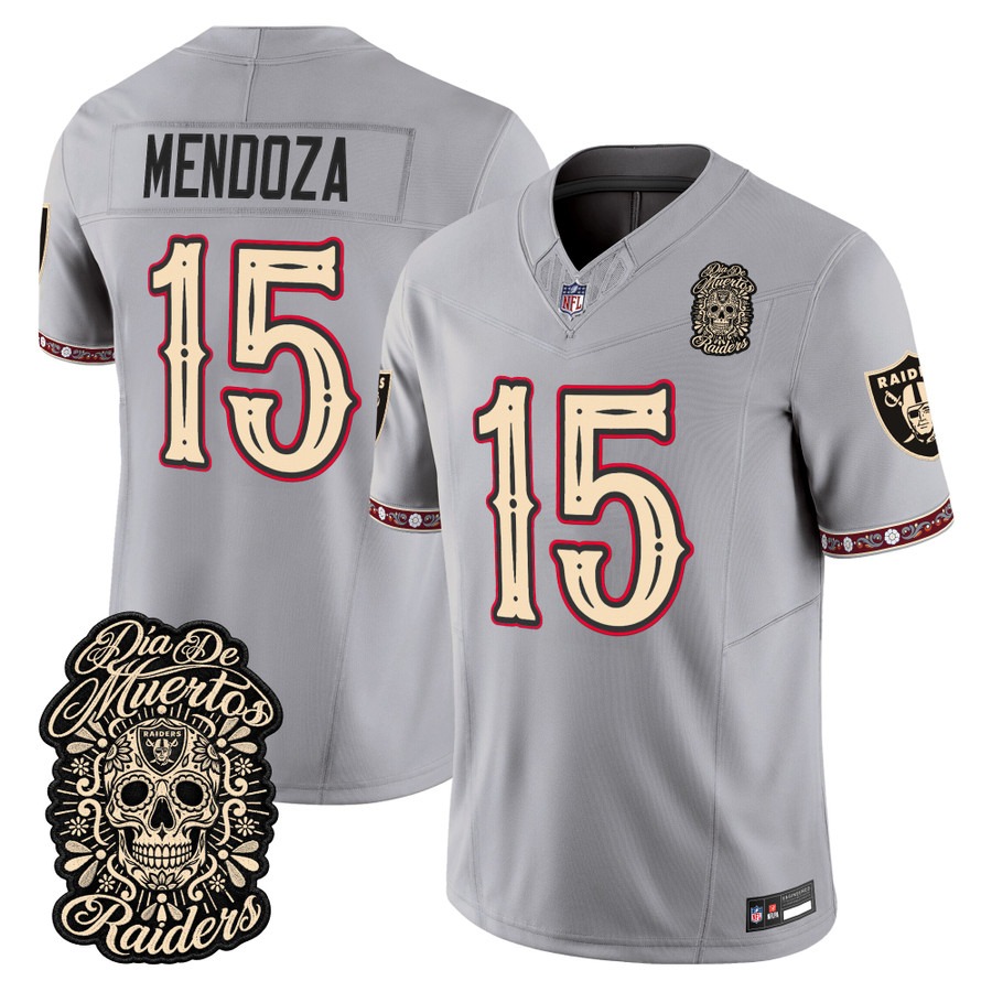 Men & Women & Youth Las Vegas Raiders #15 Fernando Mendoza Grey Dia de los Muertos Vapor Limited Jersey - All Stitched