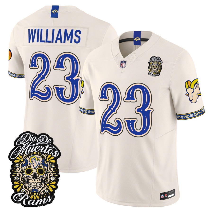 Men & Women & Youth Los Angeles Rams #23 Kyren Williams Bone Dia de los Muertos Vapor Limited Jersey - All Stitched