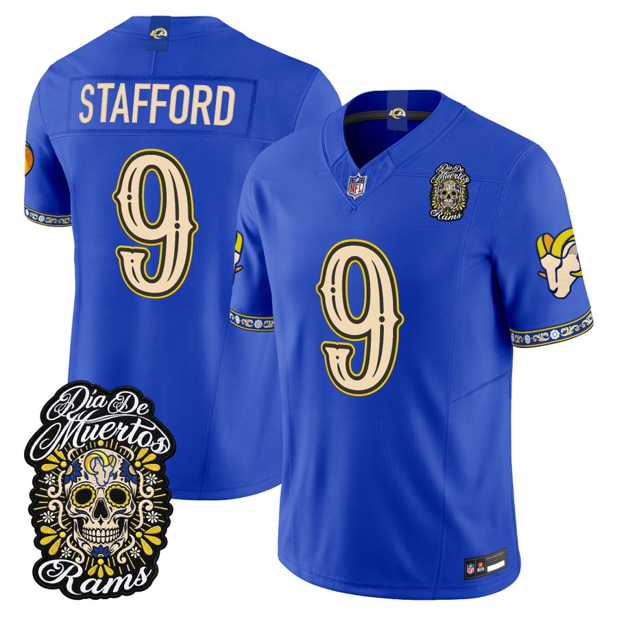 Men & Women & Youth Los Angeles Rams #9 Matthew Stafford Royal Dia de los Muertos Vapor Limited Jersey - All Stitched