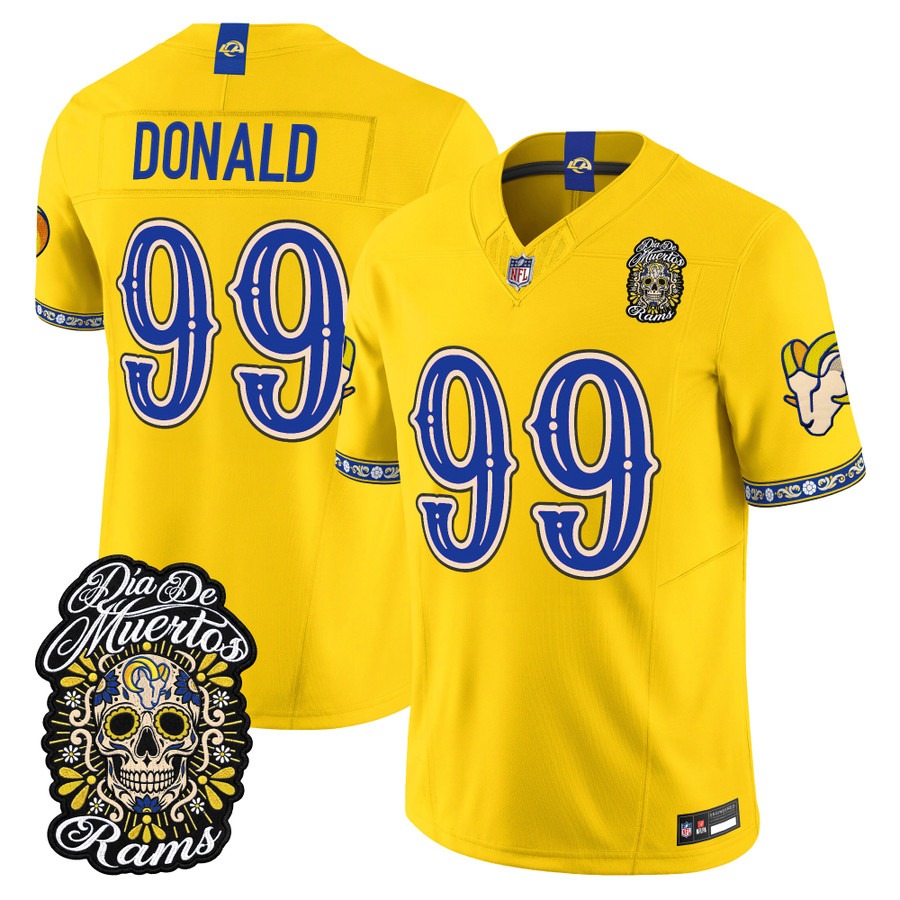 Men & Women & Youth Los Angeles Rams #99 Aaron Donald Gold Dia de los Muertos Vapor Limited Jersey - All Stitched