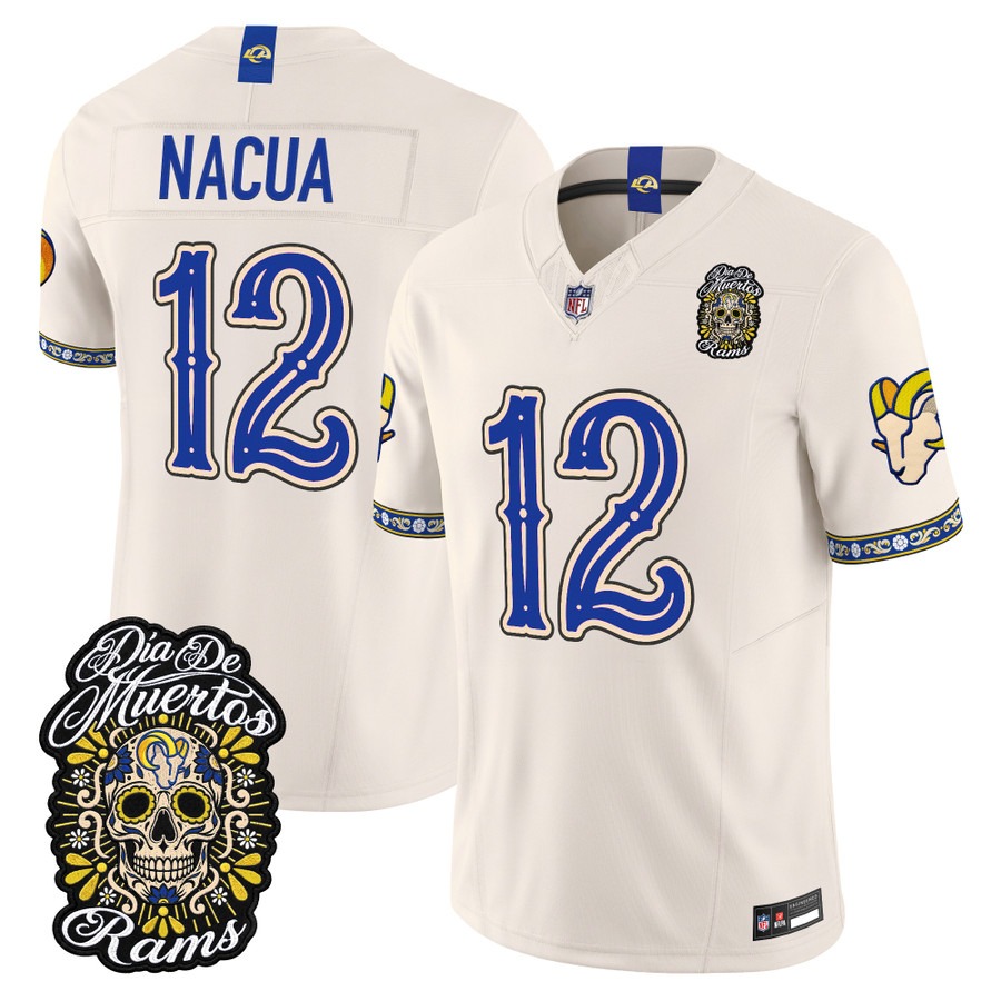 Men & Women & Youth Los Angeles Rams #12 Puka Nacua Bone Dia de los Muertos Vapor Limited Jersey - All Stitched