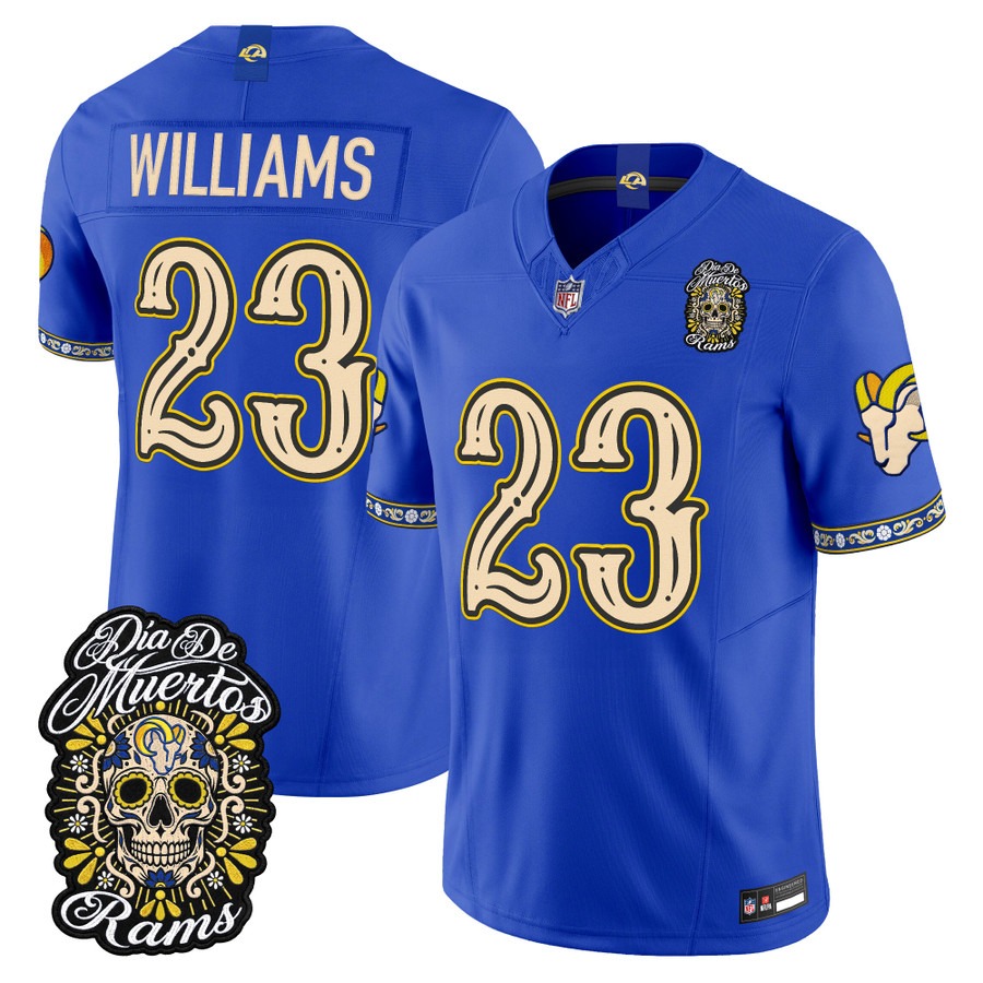 Men & Women & Youth Los Angeles Rams #23 Kyren Williams Royal Dia de los Muertos Vapor Limited Jersey - All Stitched