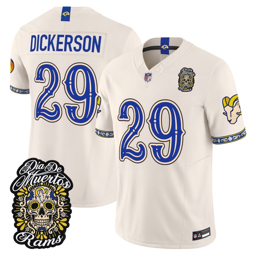 Men & Women & Youth Los Angeles Rams #29 Eric Dickerson Bone Dia de los Muertos Vapor Limited Jersey - All Stitched
