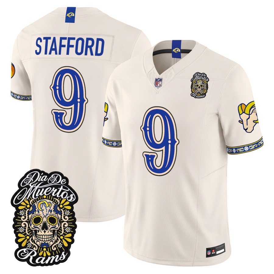 Men & Women & Youth Los Angeles Rams #9 Matthew Stafford Bone Dia de los Muertos Vapor Limited Jersey - All Stitched
