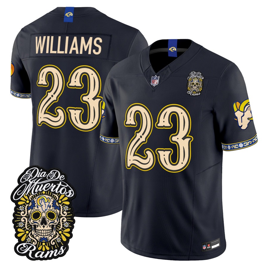 Men & Women & Youth Los Angeles Rams #23 Kyren Williams Dark Blue Dia de los Muertos Vapor Limited Jersey - All Stitched